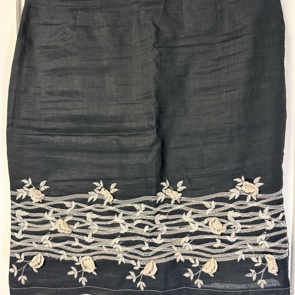 Anne Carson Black Skirt with Cream Embroidery
